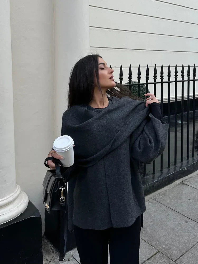 Model Wearing Avalith Cape Coat