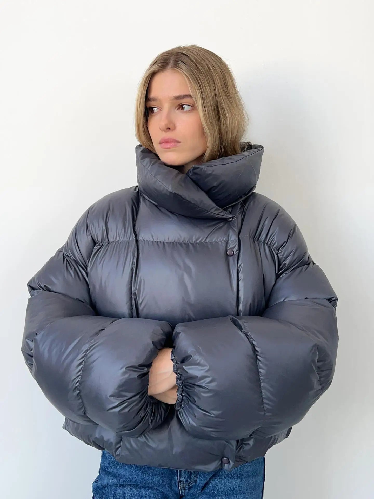 Detail of Collar on Azelina Puffer Jacket